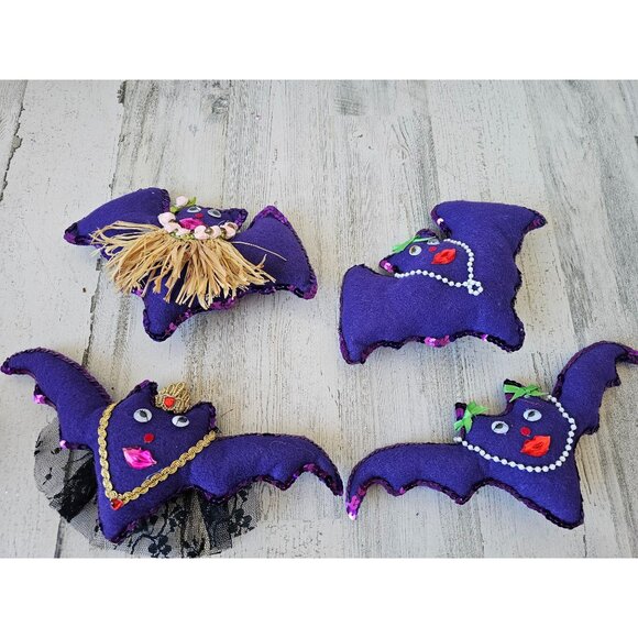 Shabby Chic plush girl bat queen Halloween luau necklace glitter rhinestone deco - Picture 1 of 11